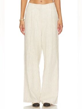 Lioness La Quinta Pants Wiide Leg High Waist Linen Size Small Oatmeal